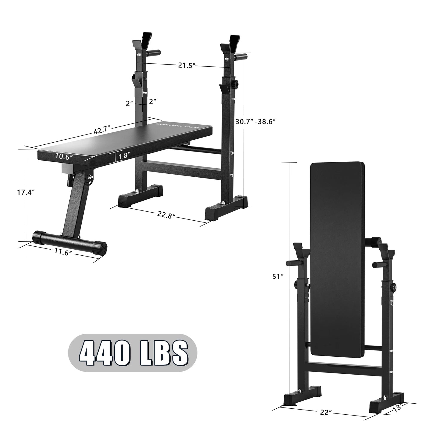 Folding Weight Bench Home Gym Adjustable Strength Training Adjustable Barbell Rack